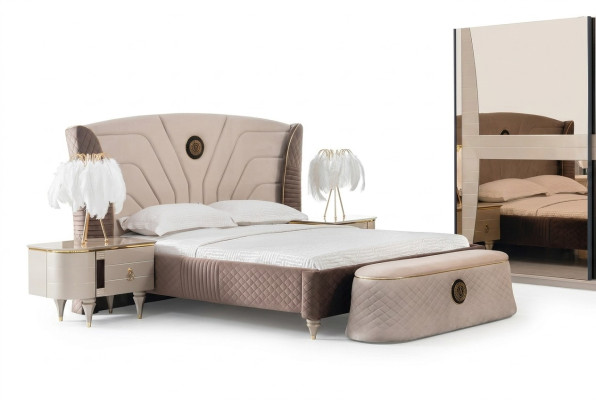 Chambre Lit double 160x200cm Lit de luxe 2x Table de chevet Ensemble de lits 3 pièces. Nouveau lit