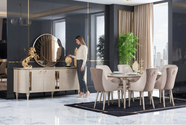 Ensemble complet de salle à manger Commode Table 6 chaises Commode Miroir Ensemble de suite neuf