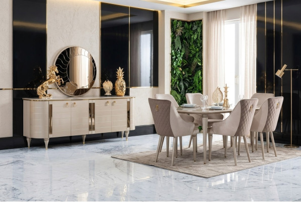 Ensemble complet de salle à manger Commode Table 6 chaises Commode Miroir Ensemble de suite neuf