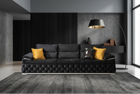 Canapé Three Seater Design Sofa Canapés Modernes 4 Places Meubles de la Salle Noir Tapisserie