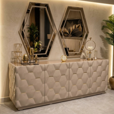 Commode Tiroirs Bois Buffet Miroir 3 pièces Coffrets de tiroirs solides Salon neuf