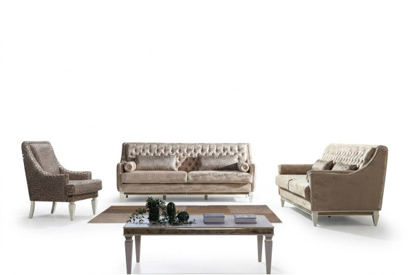 Ensemble de canapés Chesterfield beige 4+3 places Ensemble de fauteuils élégant