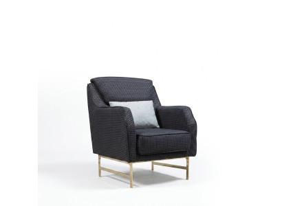 Fauteuil rembourré gris avec accoudoirs en acier inoxydable pour le salon, un nouveau fauteuil une place.