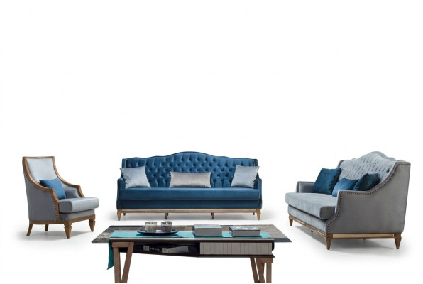 Moderne Canapé Chesterfield Bleu ensemble de canapé Designer Trois places Fauteuils de luxe