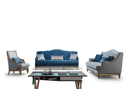 Moderne Canapé Chesterfield Bleu ensemble de canapé Designer Trois places Fauteuils de luxe