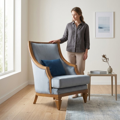 Moderne Fauteuil Gris en Textile, Siège Simple en Cuir, 1 Place, Neuf pour Salon.