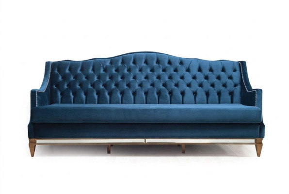 Canapé de relaxation trois places Chesterfield bleu pour le salon, trois places