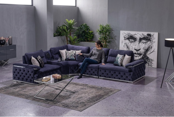 Canapé d'angle en tissu de design style moderne en forme de L pour salon Groupe de meubles rembourrés.
