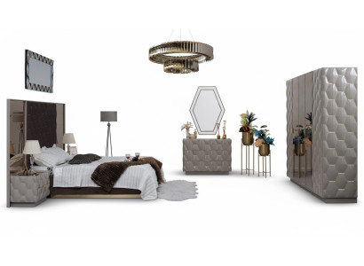Chambre Lit Table de chevet Armoire Commode Miroir 6 pièces