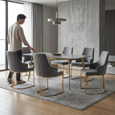 Groupes 6x Chaises Fauteuil Lehn Rembourrage Hôtel Textile nouveau Ensemble de chaises Sets