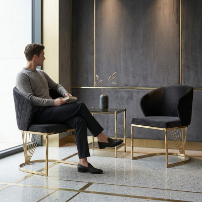 Chaise 2x Chaises groupe Ensemble Salon Salle à manger Suite Style moderne Textile