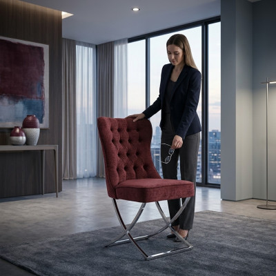 Chaises de salle à manger en acier inoxydable Fauteuil de luxe Rouge Chaises Salon
