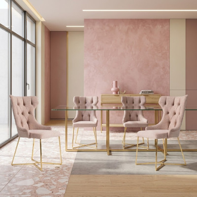 Ensemble de 4 chaises de salle à manger designer Chesterfield en bois massif.