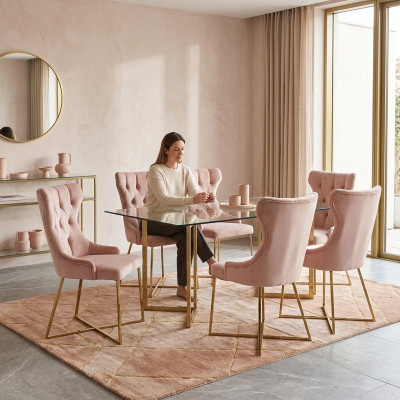 Chaise de salle à manger Lehn Industrie de la restauration 6 chaises de design Set d'assises rembourrées Chesterfield