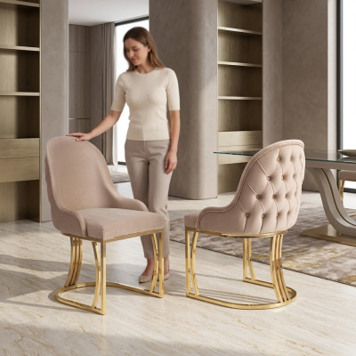 Chaises de salle à manger en bois Chaise de luxe beige Style italien du salon