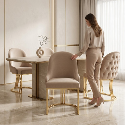 Salle à manger Textile Gastro Chaise Design Ensemble 4x Fauteuil Tissu Fauteuils Rembourrés