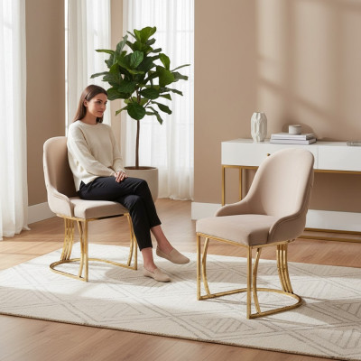 Ensemble de 6 chaises de style fauteuil en métal avec siège rembourré en tissu pour salle à manger.