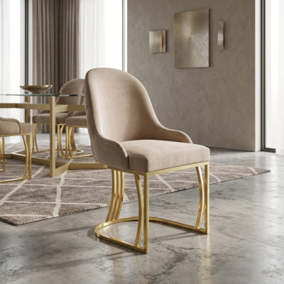 Ensemble de 6 chaises de style fauteuil en métal avec siège rembourré en tissu pour salle à manger.