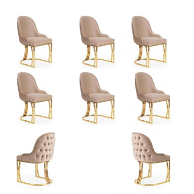 Ensemble de 6 chaises de style fauteuil en métal avec siège rembourré en tissu pour salle à manger.