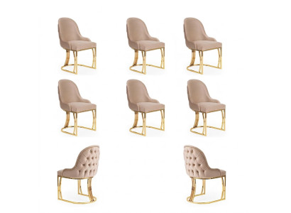 Ensemble de 6 chaises de style fauteuil en métal avec siège rembourré en tissu pour salle à manger.