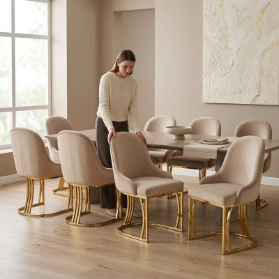 Ensemble de chaises design 8x fauteuil Acier inoxydable Tissu Rembourrage Chaises Salle à manger