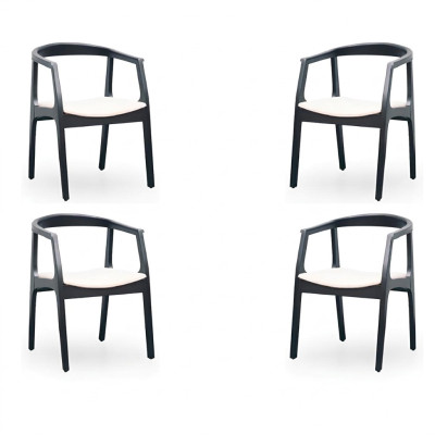 Ensemble de 4 chaises design en bois avec revêtement textile pour salle à manger ou restauration.