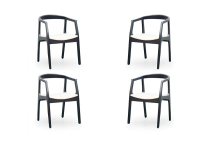 Ensemble de 4 chaises design en bois avec revêtement textile pour salle à manger ou restauration.