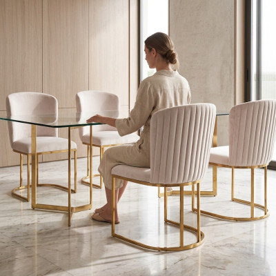 Chaise 4x Chaises Ensemble Groupe Salle à manger Salon Suite Style Textile Moderne