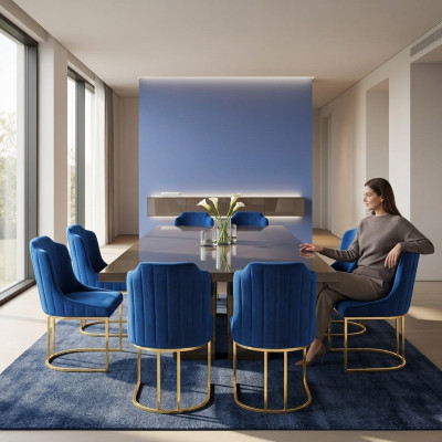 Suite Set 6x Groupe de sièges de chaise de salle à manger en textile rembourré