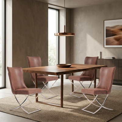 Ensemble 4x Chaise de salle à manger en acier inoxydable Chaise en tissu Rembourrage Chaise de salle à manger
