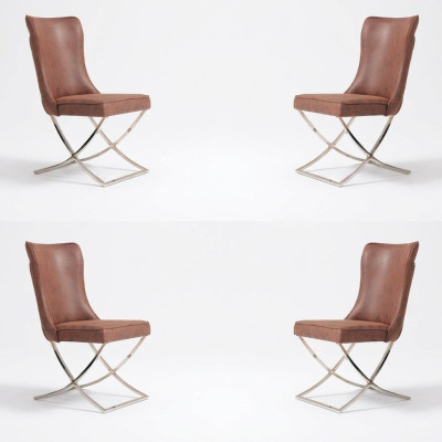 Ensemble 4x Chaise de salle à manger en acier inoxydable Chaise en tissu Rembourrage Chaise de salle à manger
