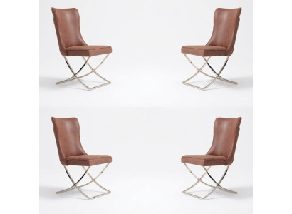 Ensemble 4x Chaise de salle à manger en acier inoxydable Chaise en tissu Rembourrage Chaise de salle à manger