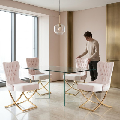 Chaise de salle à manger Ensemble de chaises de cuisine en textile 4x en acier inoxydable Chaise