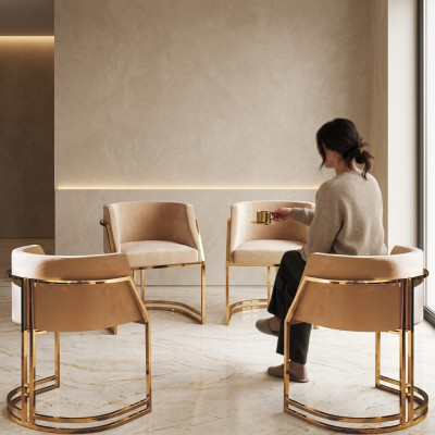Cuisine Salle à manger Moderne 4x Chaise Fauteuil en acier inoxydable Tissu Rembourrage Chaises