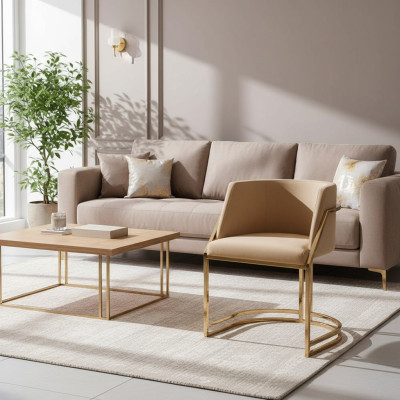 Cuisine Salle à manger Moderne 4x Chaise Fauteuil en acier inoxydable Tissu Rembourrage Chaises