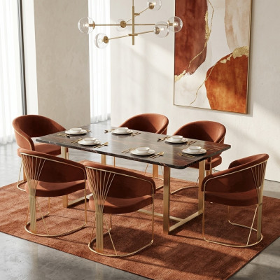 Ensemble de 6 chaises rembourrées design pour groupe, fauteuil de salon de luxe.