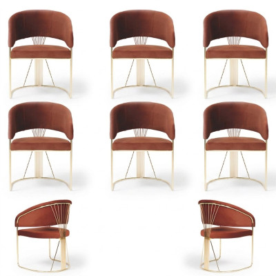 Ensemble de 6 chaises rembourrées design pour groupe, fauteuil de salon de luxe.