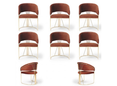 Ensemble de 6 chaises rembourrées design pour groupe, fauteuil de salon de luxe.