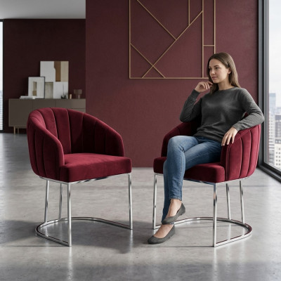 Designer Chaises en tissu métallique pour l'ameublement de salle à manger Gastro Moderne 2x Fauteuil