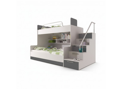 Lit superposé gris à deux niveaux Lit superposé Chambre d'enfant Lits Lit mezzanine Mobilier laqué