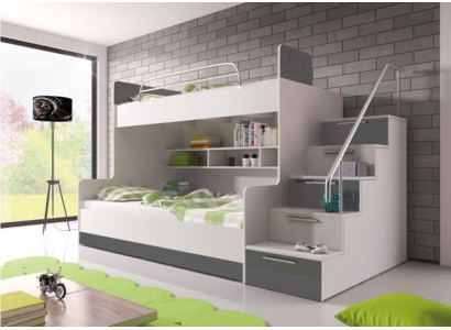 Lit superposé gris à deux niveaux Lit superposé Chambre d'enfant Lits Lit mezzanine Mobilier laqué