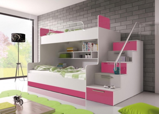 Lits superposés pour enfants Chambre d'enfant Lits Lit mezzanine Lit superposé Double lit superposé Meubles laqués Rose