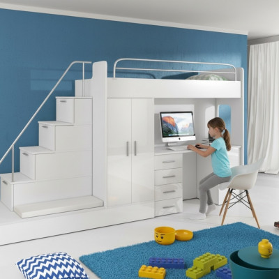 Lit mezzanine pour enfants blancs Lit superposé Lit superposé superposé Mobilier Brillant