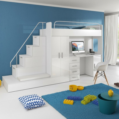 Lit mezzanine pour enfants blancs Lit superposé Lit superposé superposé Mobilier Brillant