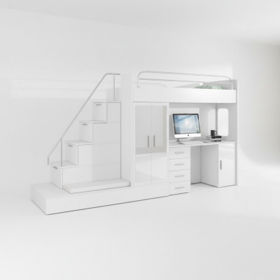 Lit mezzanine pour enfants blancs Lit superposé Lit superposé superposé Mobilier Brillant
