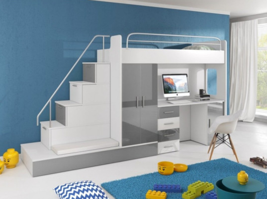 Lit mezzanine enfant gris Lit superposé superposé Lit superposé superposé Lit Meubles laqués