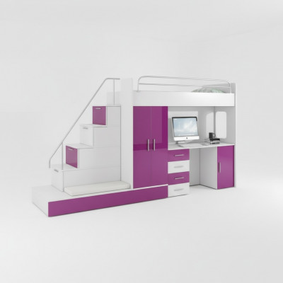 Lilas Lits superposés pour enfants Lit mezzanine Lit superposé Lit superposé double Lit Meuble laqué