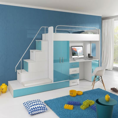 Lit superposé Lit mezzanine Bleu Chambre d'enfants Lits Lits mezzanines Lit superposé Turquoise Lit neuf