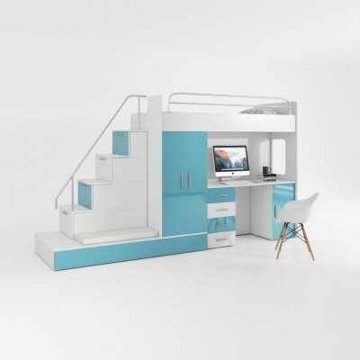 Lit superposé Lit mezzanine Bleu Chambre d'enfants Lits Lits mezzanines Lit superposé Turquoise Lit neuf