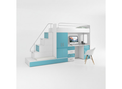 Lit superposé Lit mezzanine Bleu Chambre d'enfants Lits Lits mezzanines Lit superposé Turquoise Lit neuf
